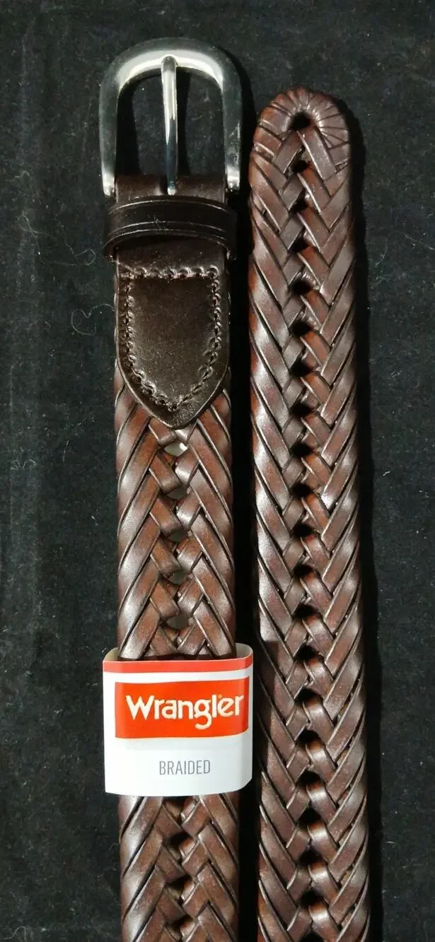Wrangler Leather Braided Belt Size 48 Bonded Leather Dark Brown Chestnut